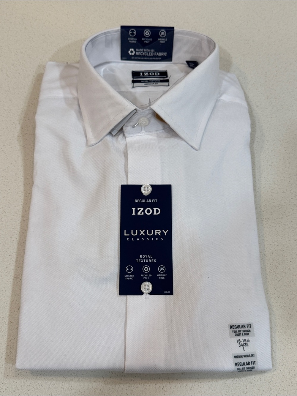 Izod White Luxury Classics Men's Dress Shirt